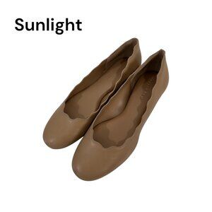 Copper Key Women SZ 7.5 Scalloped Edge Lovely Leather Tan Beige Ballet Flats